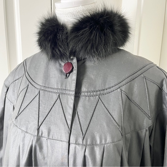 Vintage Jackets & Blazers - Vintage Love Modocc Fur Collar Stroller Raincoat Overcoat - Black - Medium/Large
